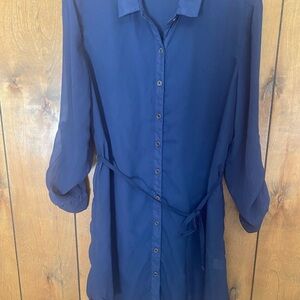 Charlotte Russe Navy Button-Front Shirt Dress with Self Tie